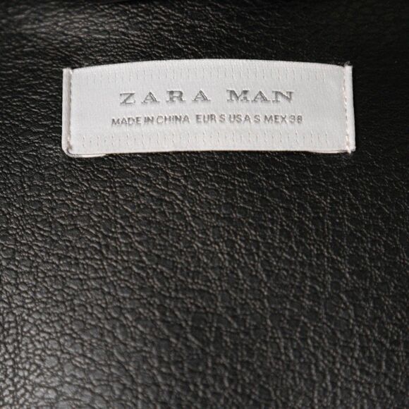 Zara Man Mens Jacket Small Black Faux Leather Studded Motorcycle Biker Bomber - Picture 3 of 11